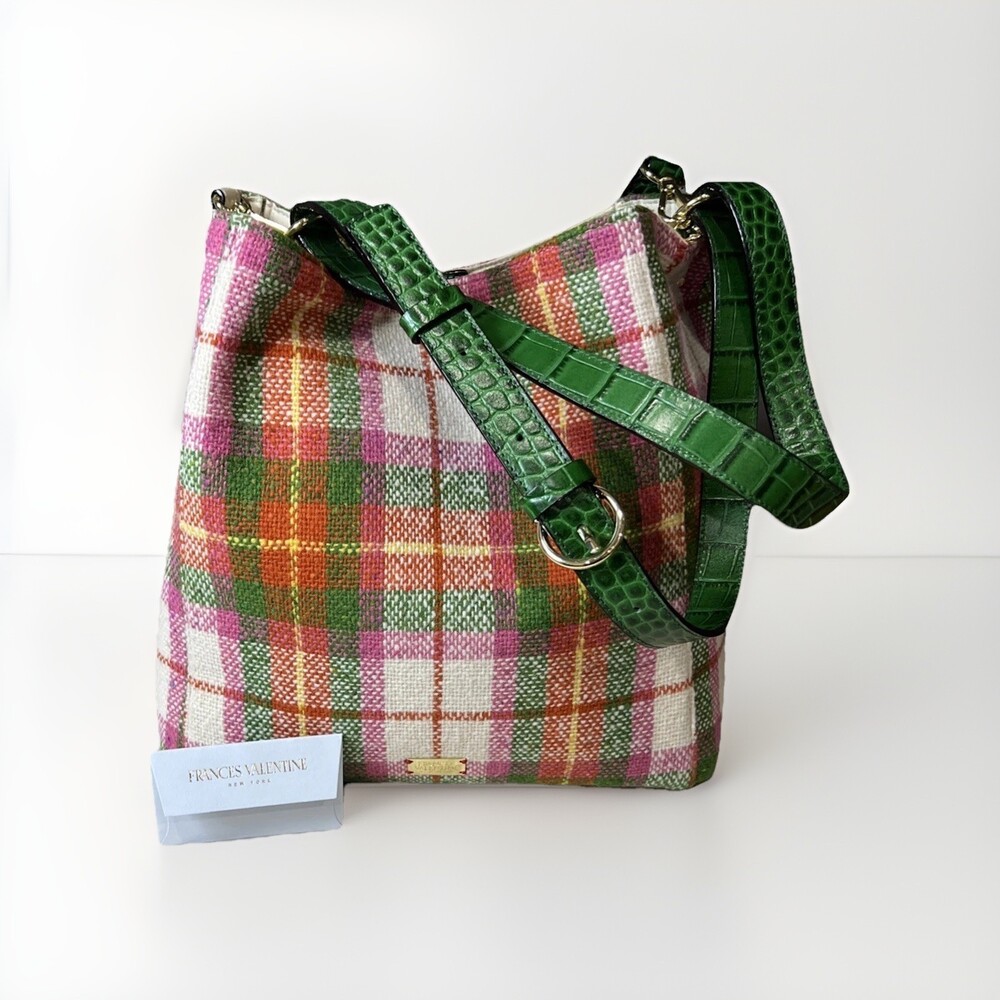 Frances Valentine June Central Park Plaid Wool Leather Embossed Purse Bag Classy - Picture 1 of 16